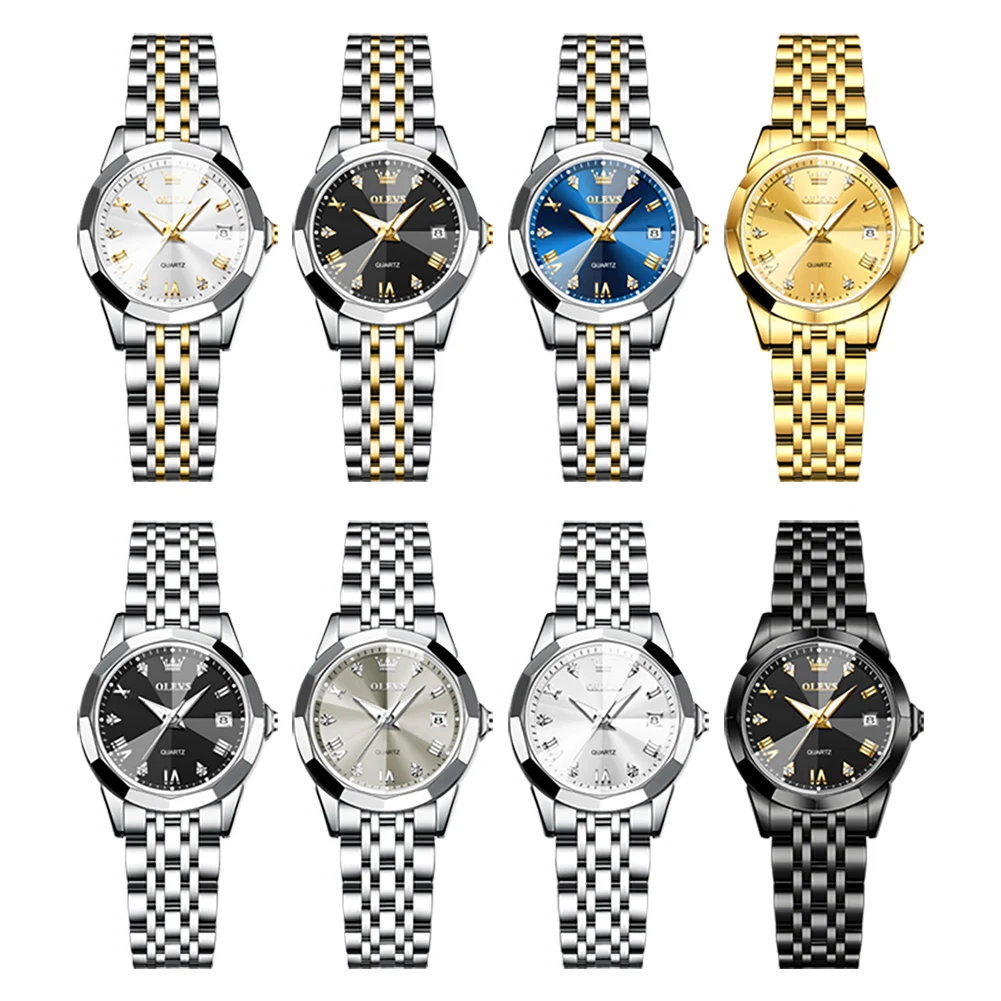 OLEVS Elegant Fashion Women's Watches Luxury Brand Original Quartz Watch for Ladies Waterproof Stainless Steel Luminous Date 6