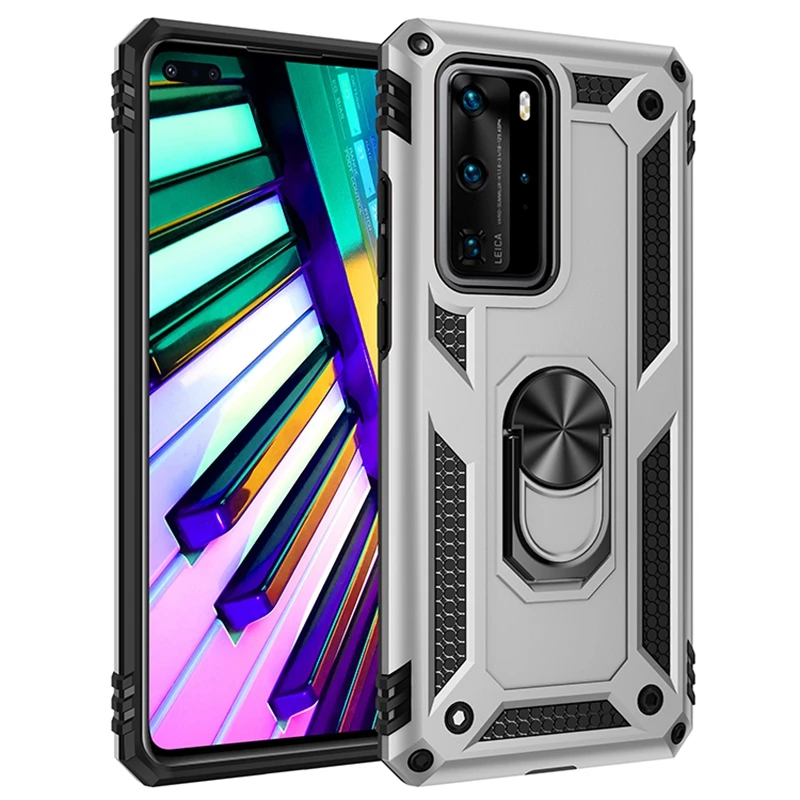 

For Huawei P40 Pro Case Luxury Shockproof Armor Phone Case For Huawei P40Pro Plus P40 Lite Back Cover Magnetic Metal Ring Holder