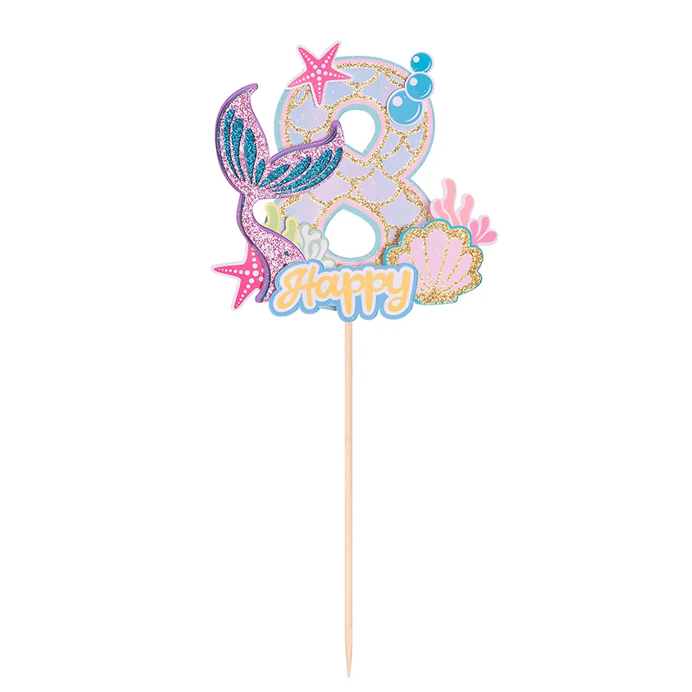 0-9 Digital Glitter Meerjungfrau Schwanz Kuchen Topper Kleine Meerjungfrau Party Cupcake Topper Alles Gute Zum Geburtstag Kuchen Dekor DIY Backen liefert – Detail 12