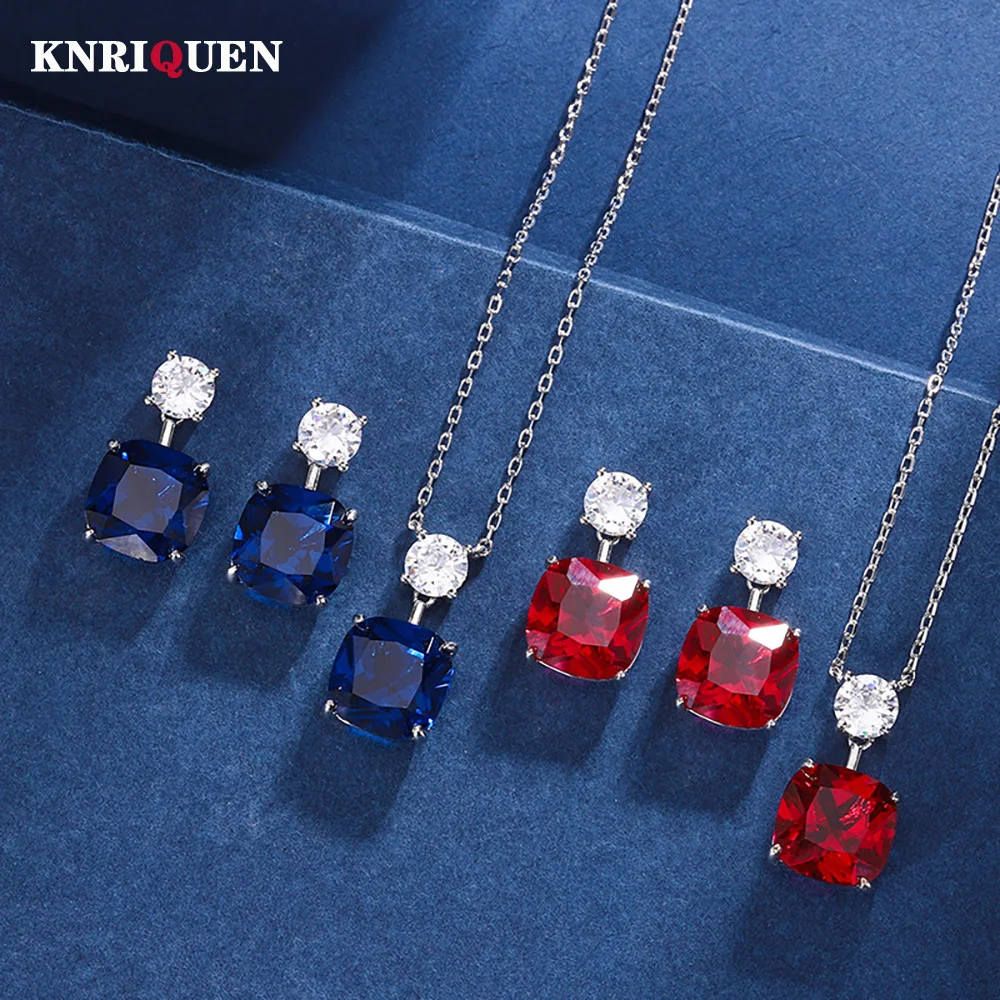 New Trend 12*12mm Lab Ruby Sapphire Drop Earrings Pendant