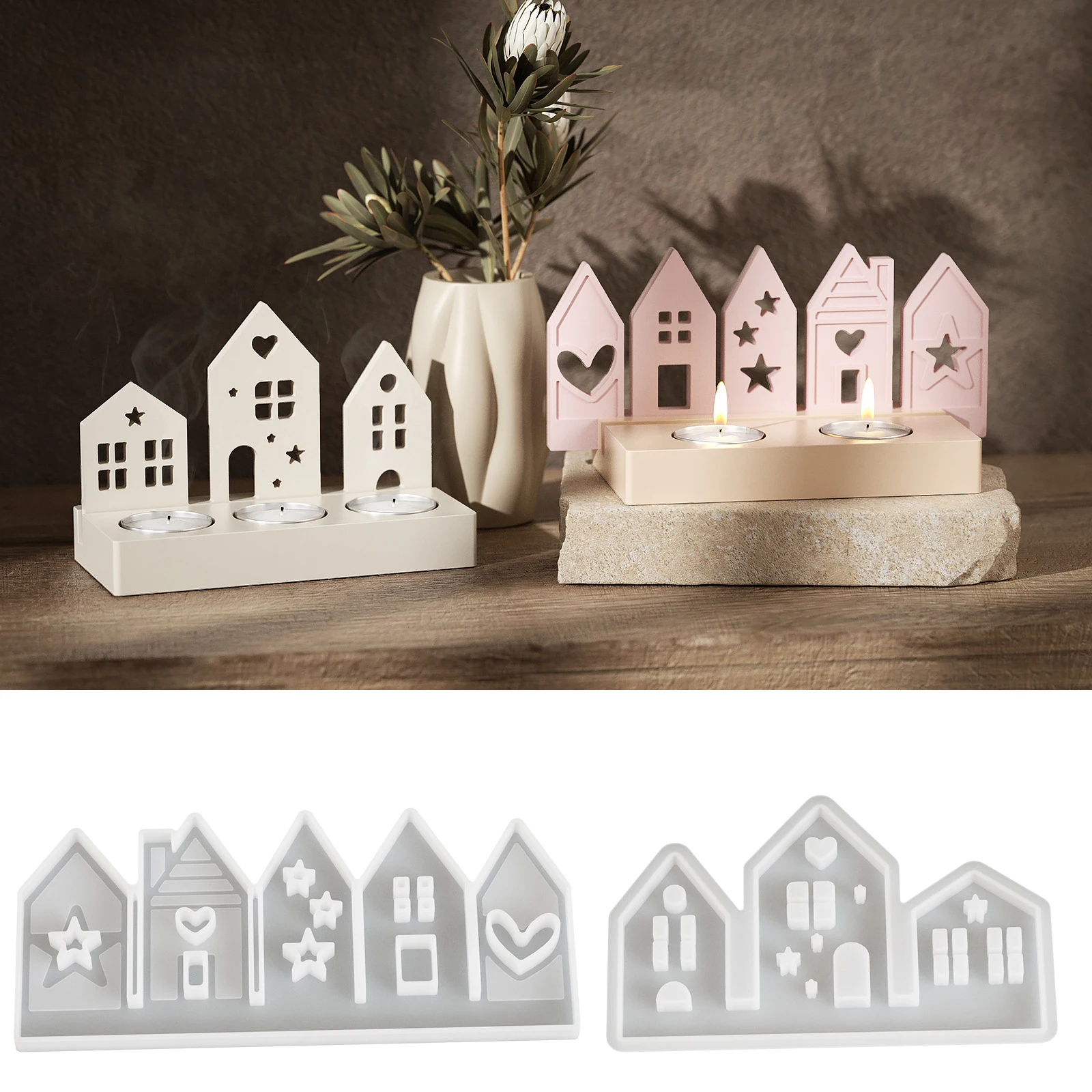 Houses Silicone Mold House Insert Ornament Hollow Light House Mold For Candle Tea Light Holder Insert Casting Decor