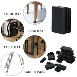 Furniture Plastic Steel Rectangular Tube Plug, Non-slip Foot Protective Pad, Plastic Square Tube Cap, Black, 10pcs