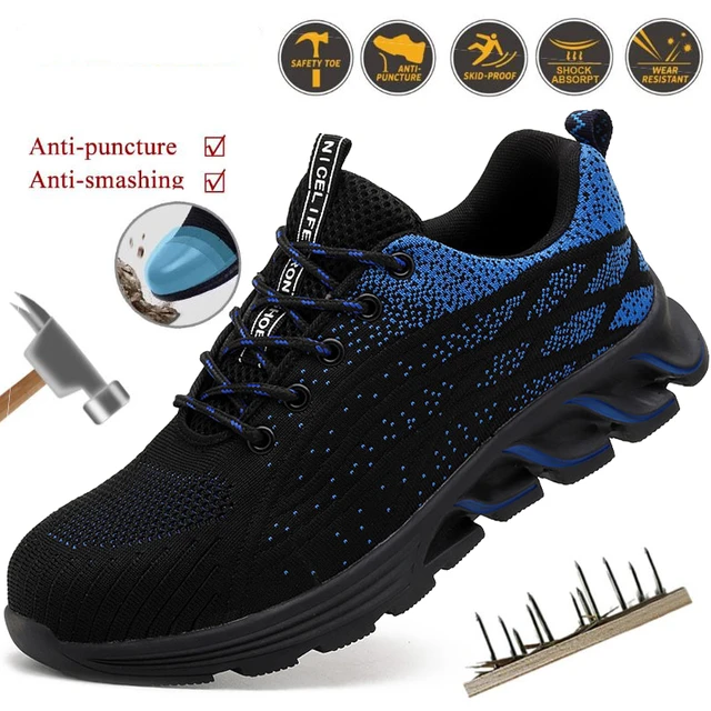 Zapatos de Seguridad Hombre Mujer，Zapatillas Trabajo Ligero Comodo Calzado  de Seguridad con Punteras de Acero Transpirable Antideslizante,Black-37EU :  : Moda