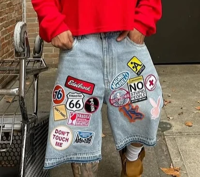 Denim Shorts Summer Jeans Shorts Y2K Jeans Men Women Hip Hop Cartoon Graphics Streetwear Retro Patchwork Loose Denim Fitness Casual