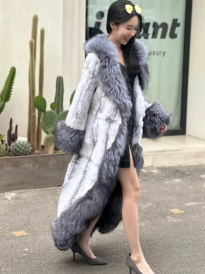 Pretty Girl Fur Coat Women Natural Rabbit Fur silver fox skirt