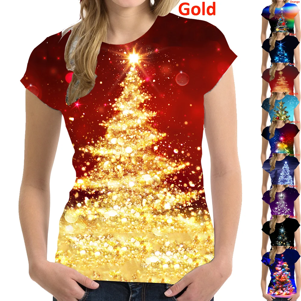 

Women's Personality Christmas T-shirt 3D Short Sleeve Round Neck Print T-Shirt fashionable fun Christmas Gift