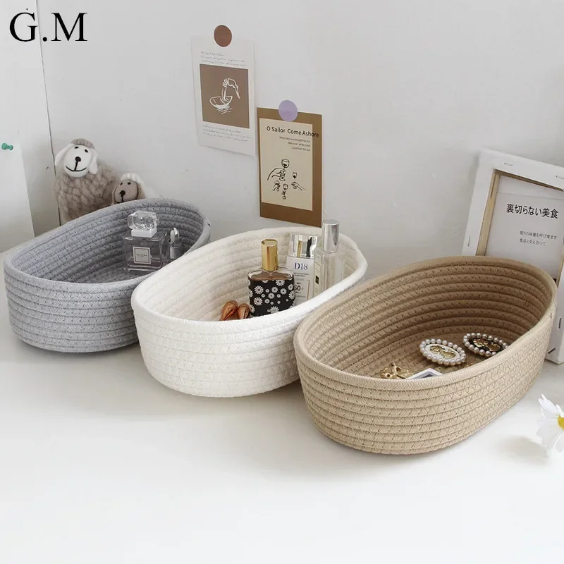 

Nordic Hand-Woven Cotton Rope Storage Baskets Organize Box Desktop Sundries Organize Basket Sundries Key Cosmetics Snack Storage