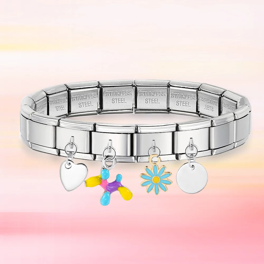 GEMOSA Blume Bunte Ballon Hund Herz Anhänger Italienische Charm Links Fit 9mm Edelstahl Armband Herstellung DIY Perlen Schmuck – Detail 2