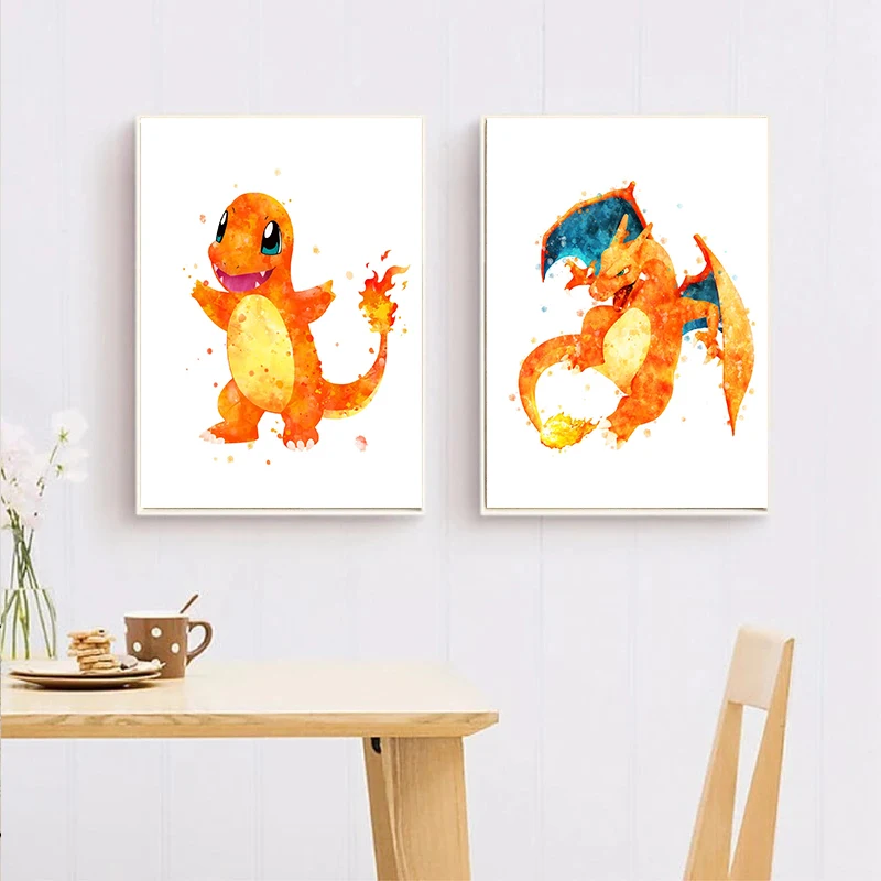 Pintura em tela pokemon cartaz anime bulbasaur pikachu mural arte imagem  para sala de estar crianças fundo da casa decoração da parede - AliExpress