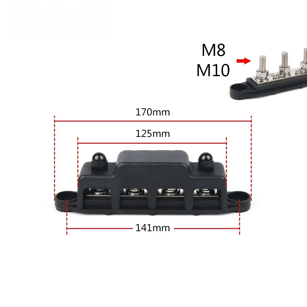 PinXin 12V-48V 250A Bus Bar Terminal Battery Power Distribution Block Cover M8 M10 Screw 4 Automobile Boat RV Truck power distribution block