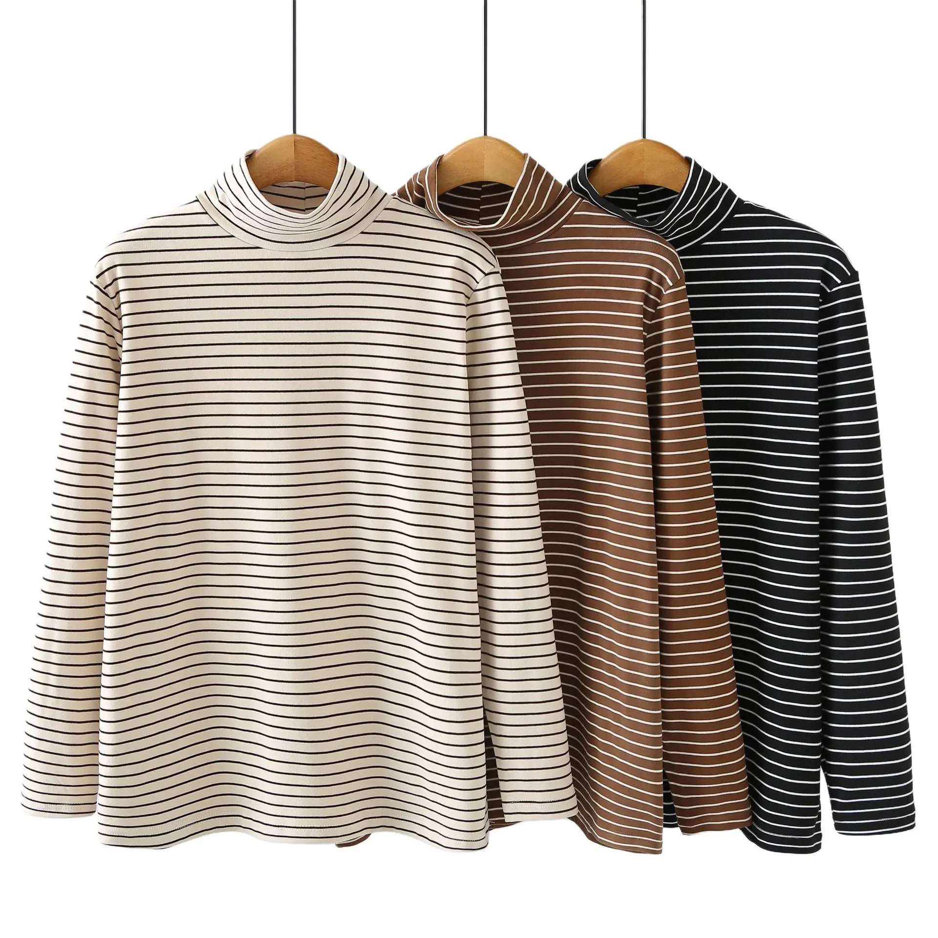 XXXXL Fashion Plus Size Women's T-Shirt Double-sided DE Velvet Warm Striped Base Tops New Autumn And Winter Style Simple 778