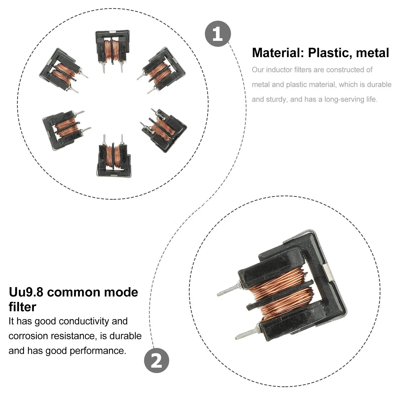 10개 일반 모드 초커 필터 Uu9. 7x8mm 10Mh 견고하고 긴 수명을 가진 부식 방지 전도성 효율적인 전자 제품