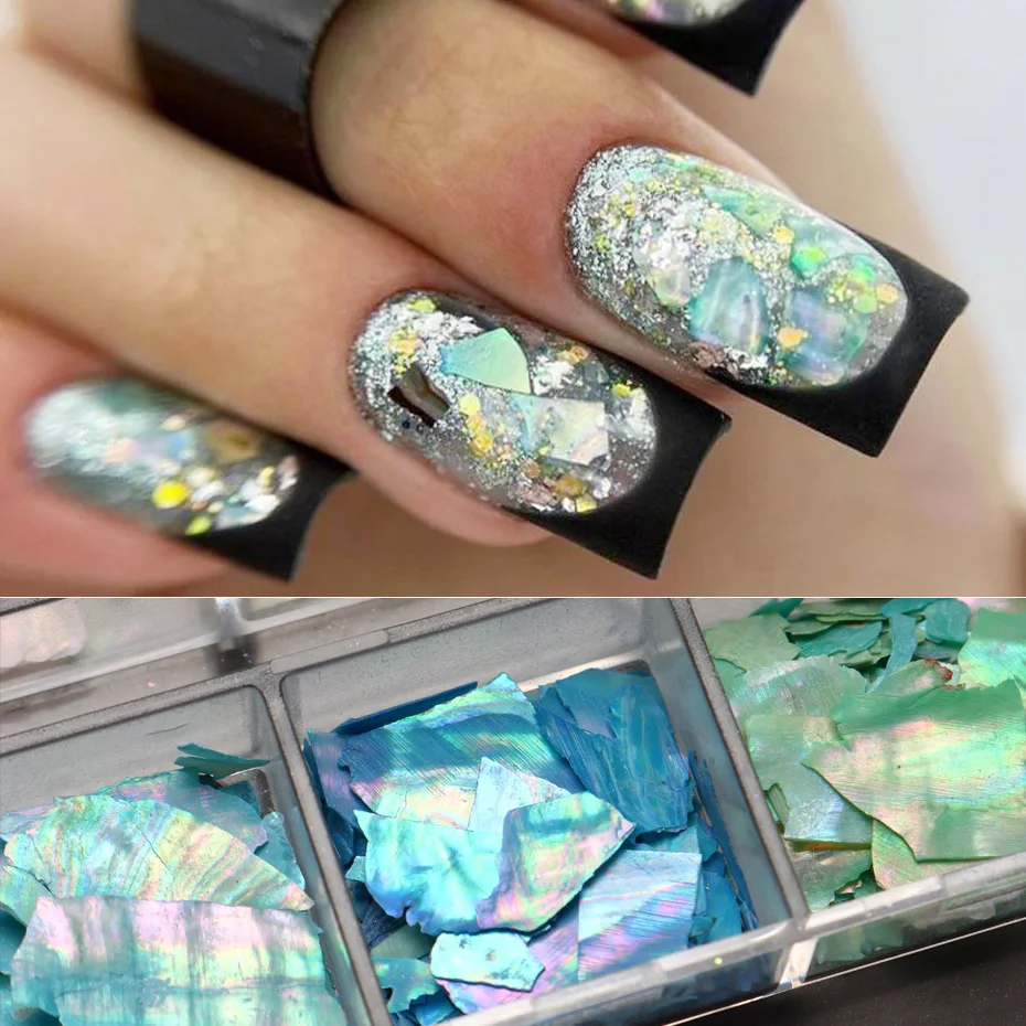 12 그리드 반짝이 전복 쉘 플레이크 네일 아트 장식 3D 매력 봄 여름 조각 DIY 매니큐어 Paillette 액세서리