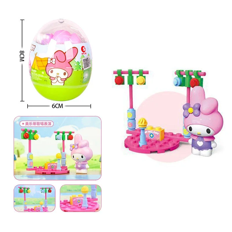 Hello Kitty Sanrio Building Block Set Anime Figure My Melody Kuromi Cinnamoroll Doll PVC Twisted egg toys Child Birthday Gift
