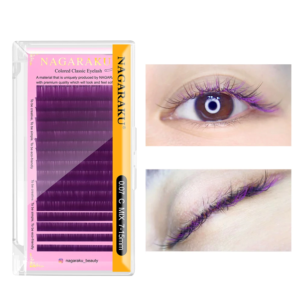 Eyelash Extensions NAGARAKU mix 7~15mm brown purple blue neon color faux mink false eyelashes makeup