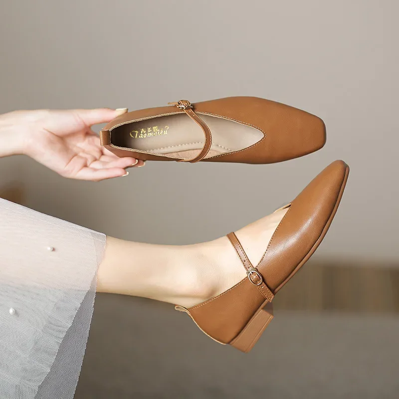 Woman Spring Casual Square Toe Low Shoes Lolita Ballerina Red Flats Female Soft Soled Elegant French Retro Buckle Mary Janes 4