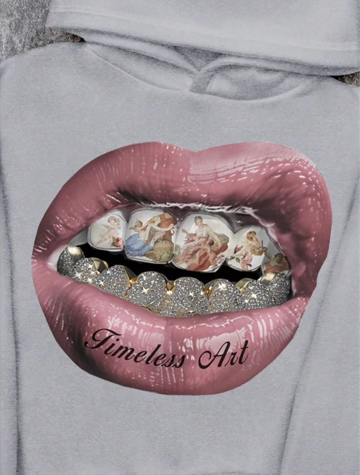 Men's hoodie, casual pink lip print hoodie retro comfortable sweatshirt casual high-quality hoodie - 3
