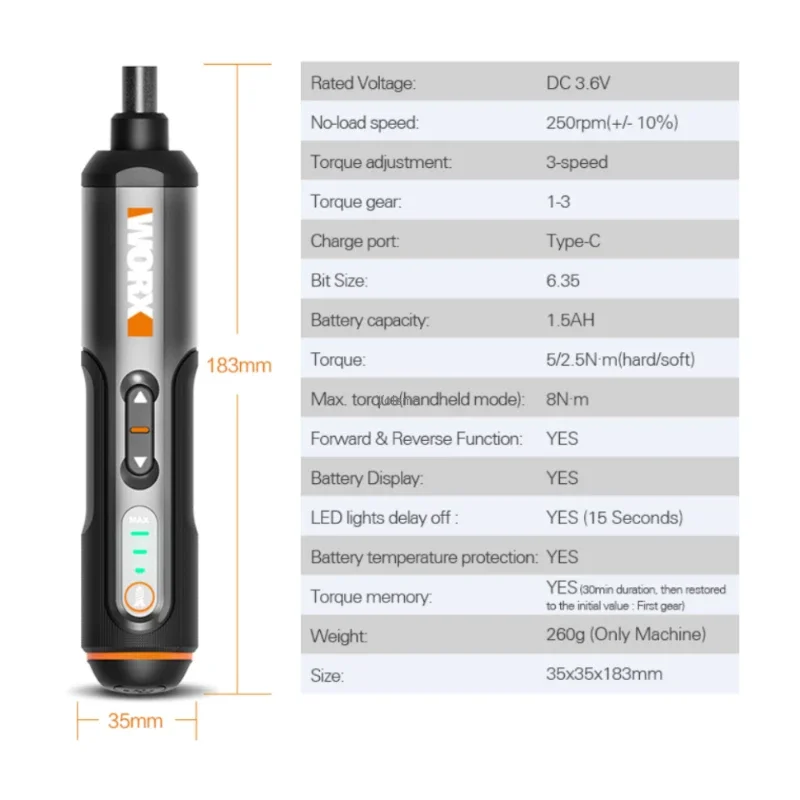 Electric Power Screwdriver Worx-mini 4V WX240 Wireless USB handle Drill Tool WX240.7/WX240/WX242