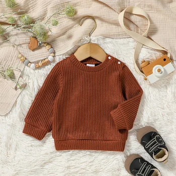 2024 New Baby Boys Autumn/Winter Long Sleeve Solid Sweater For 3M-3Y Daily Causal Wear 1