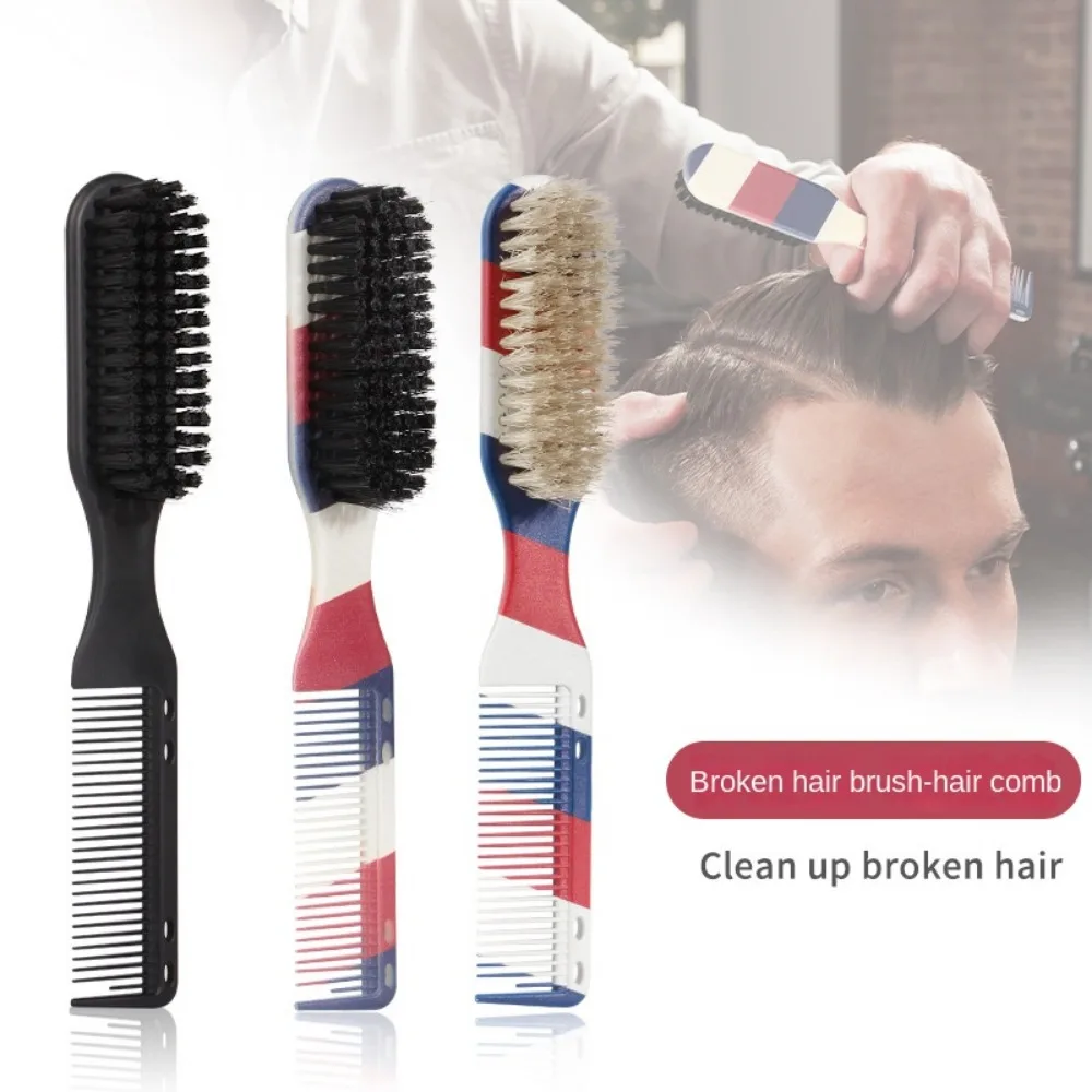 Double-sided Comb Brush Black Small Beard Styling Brush Professional Shave Beard Brush Barber Vintage Carving Cleaning Brushs double sided pet grooming brush pet dematting comb undercoat rake shedding brush for pets mats