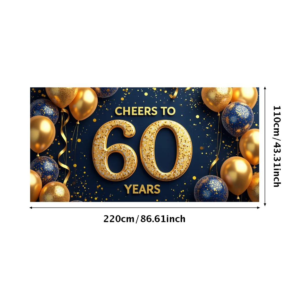 Prost auf 60 Jahre Banner-Hintergrund, glitzernder Ballon, 60. Jahrestag, Geburtstag, Party-Dekoration, Event, Fotografie, Hintergrund-Requisiten – Detail 4