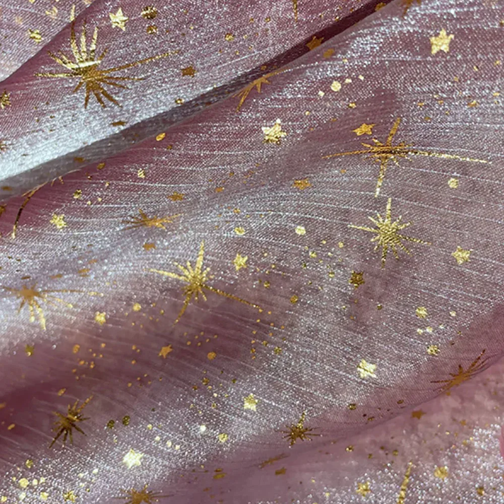 Glitter Shiny Bronzing Star Moon Organza Fabric Gilded Crepe Tulle DIY Sewing Crafts Wedding Birthday Party Backdrop Decoration