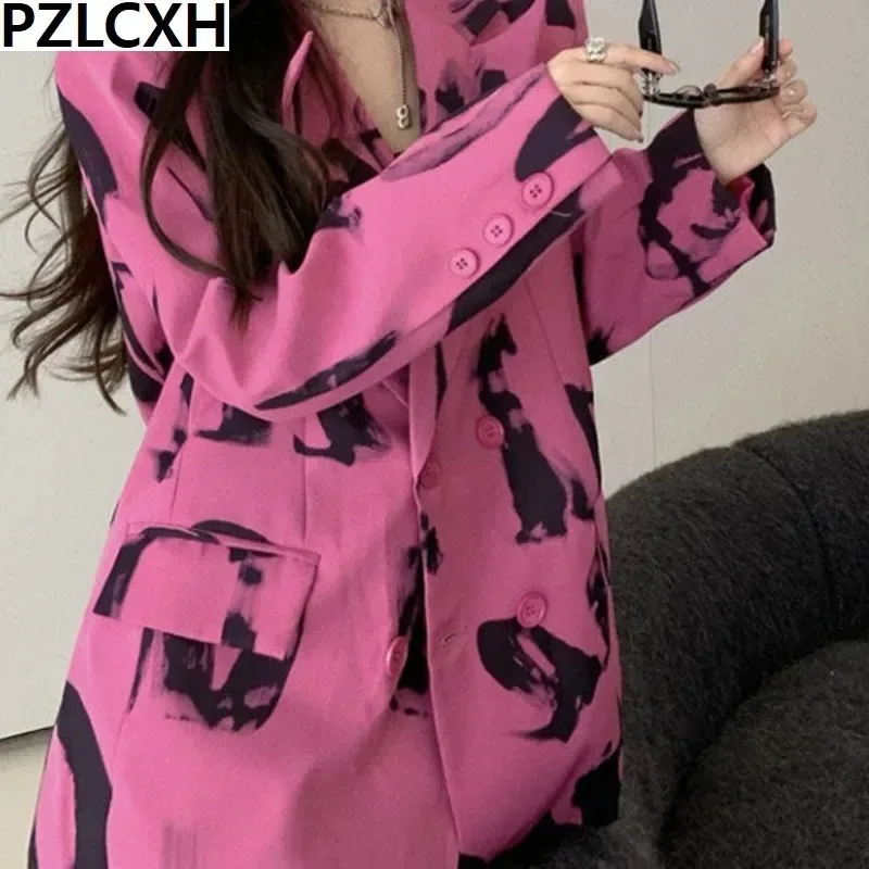 2023 New Small Suit Woman Spring Autumn Hong Kong Wind High-grade Sense of Long Relaxed Casual Fashion Letter Printed Coat Tide