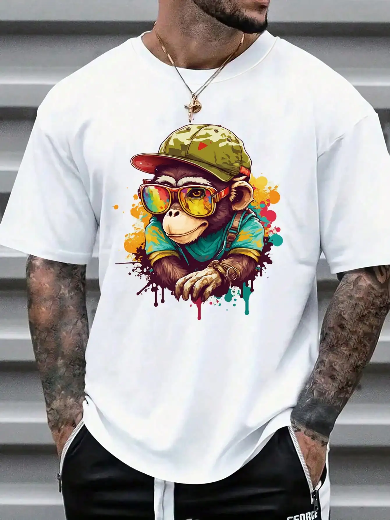

Hot selling new fashionable men's clothing in the summer of 2024, men's animal print round neck short sleeved summer T-shirt