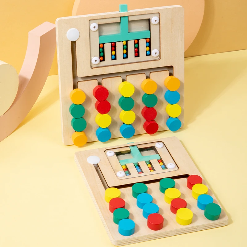 Montessori Wooden Educational Logic Game for Kids Color Matching Slide Puzzle Sensory Educational Toys Gifts for Toddlers 2