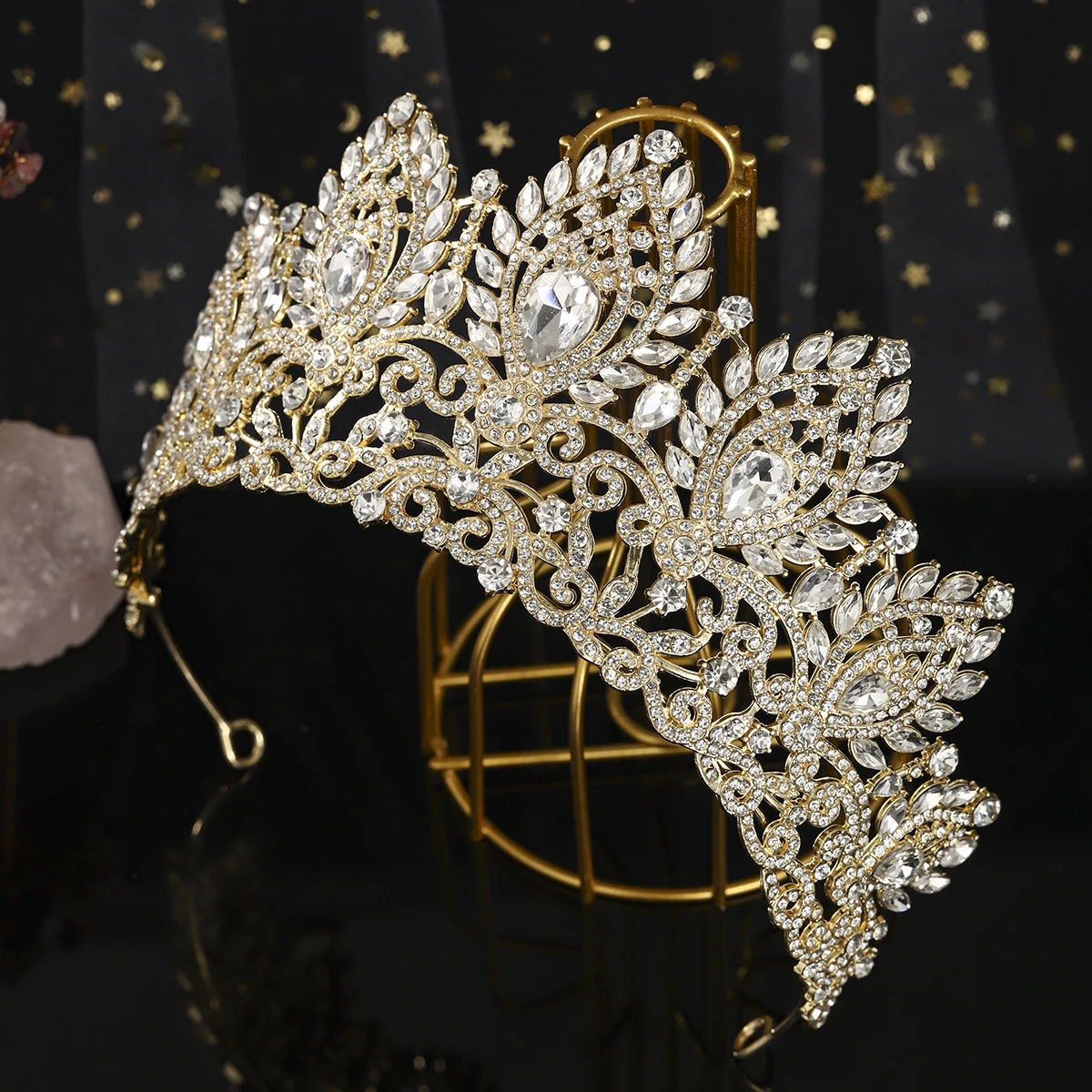 Kristall Blatt Legierung Braut Tiara Funkelnden Strass Hochzeit Schmuck Haar Zubehör Bankett Prinzessin Kopfschmuck Für Frauen – Detail 7