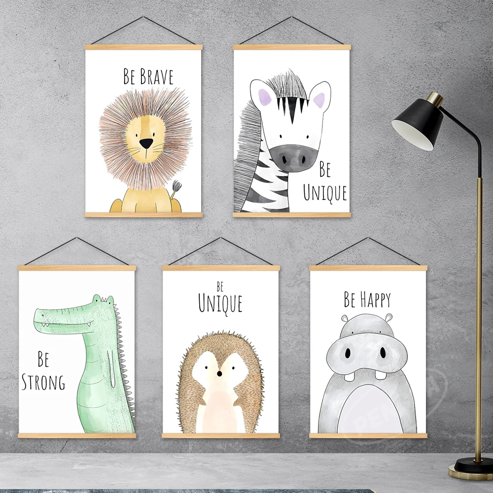 

Wall Artwork Be Brave Canvas Lion Mural Unique Pictures Painting Strong Print Happy Poster Hanging Hippo Wooden Home Decoration
