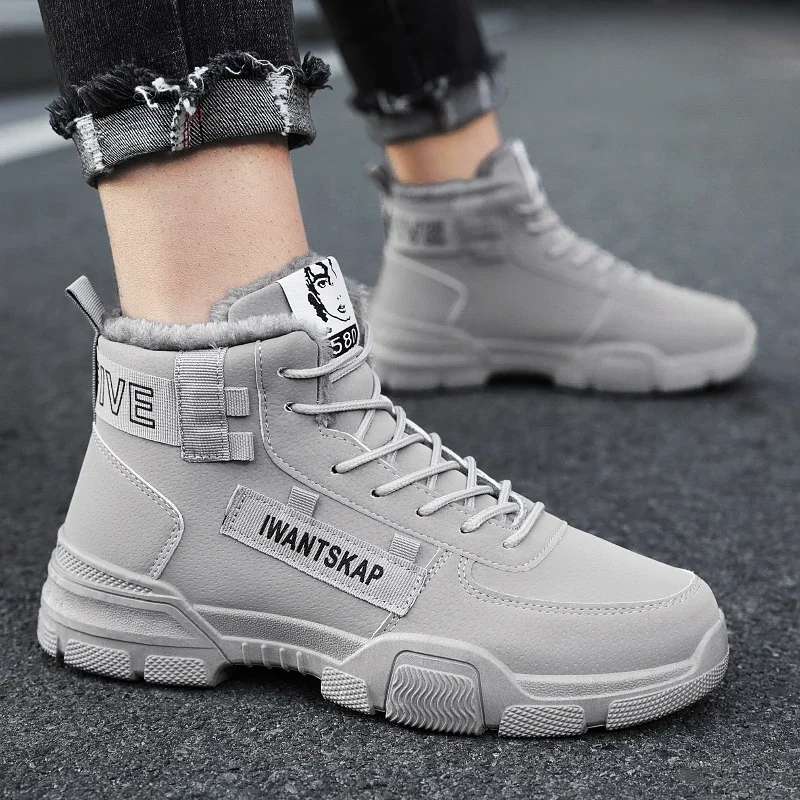 Men Snow Boots Winter Ankle Boots for Men Warm Lace-up Men Shoes New Fashion Flock Plush Winter Boots Fur Men Sneakers Big Size