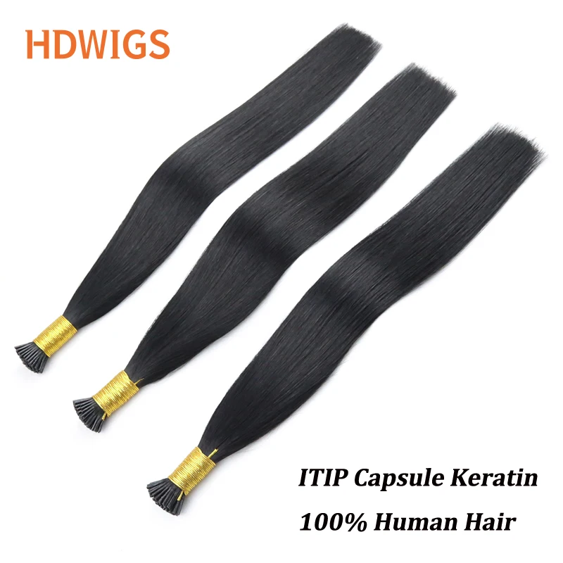 Straight Human Hair Extension I-Tip Capsule Keratin for Hair 40g 50g Natural Brazilian Human Extensions Thick End 30%
