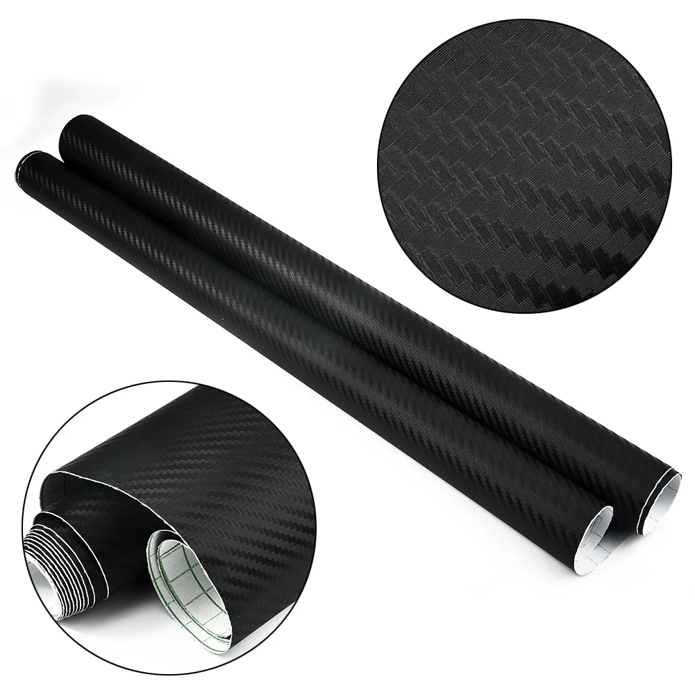 

]Car Stickers 3D Carbon Fiber Vinyl Foil Film Wrap Roll Sticker Matt Black Decals Auto Interior Decoration Accessories 50x200cm