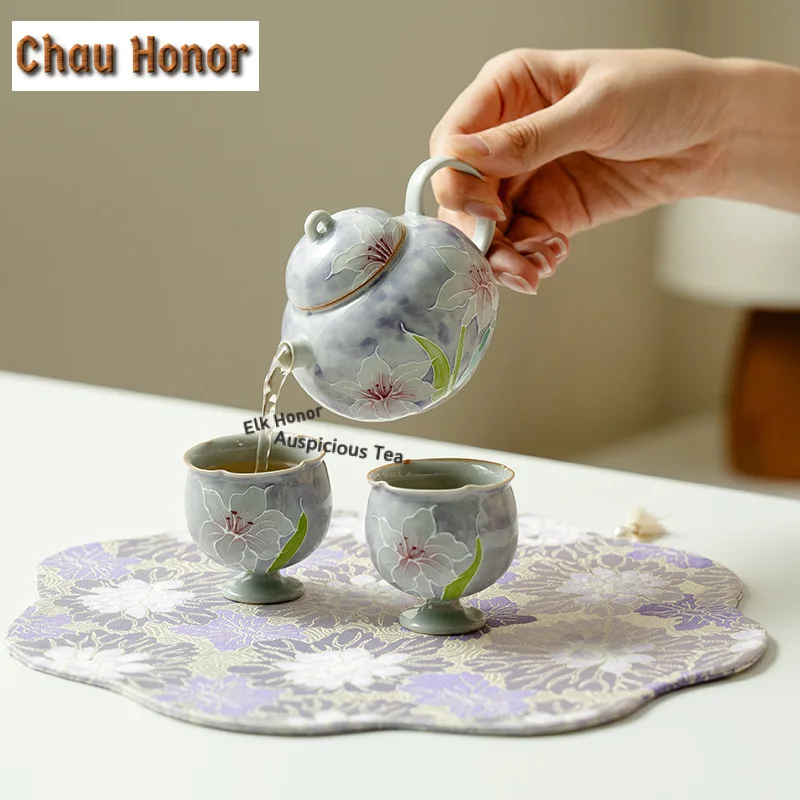 1pc 50ML Hand-painted Lily Fragrance Teacup Aesthetic Tea Bowl Jug Tea-tasting Smelling Cup Chazhan Master Cups Teaware Gift
