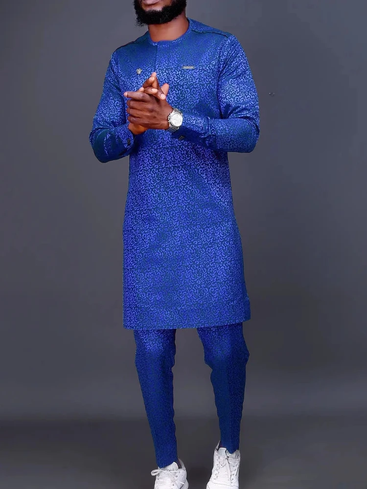 Men's luxury fashion print long sleeve two-piece set