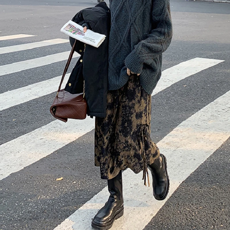 Autumn Winter Maternity Korean Style Belly A-line Skirts Long Design Side Split Tassel Patchwork Pregnant Woman Vintage Skirts
