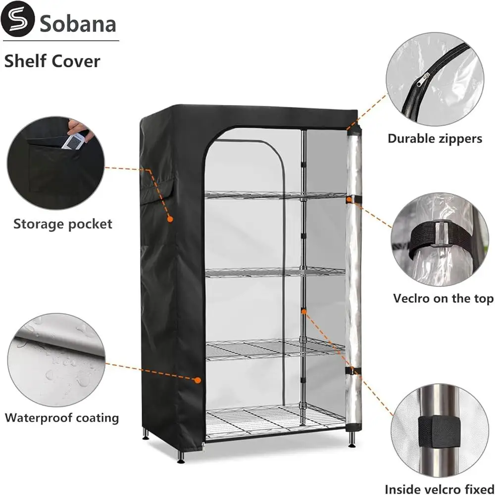 Waterproof Shelving Rack Cover Dustproof Storage Unit Clear Front Zippered Protector Heavy Duty 600D Shelving Cover with Side 5