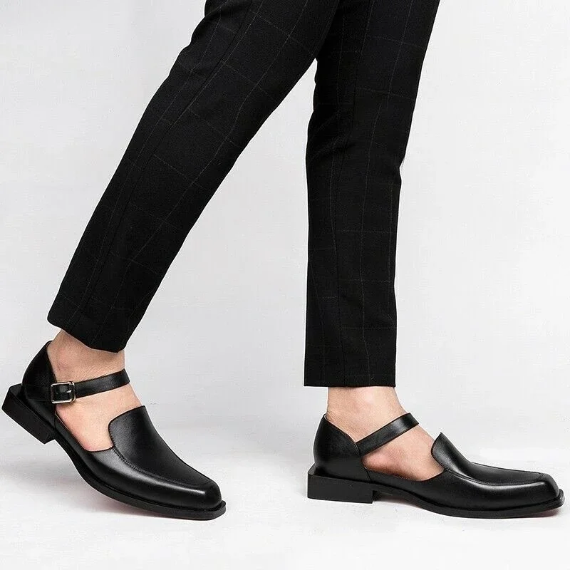 New Black Men's Summer Sandals Pu Leather Buckle Strap Dress Shoes for Men with Business Formal Shoes Men 2