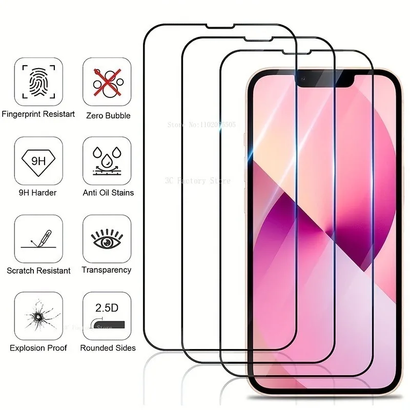 

Закаленное стекло для IPhone, защитная пленка для экрана IPhone 14 Pro Max 15 13 Pro 11 12 Pro Max XR XS Max 7 8Plus, 3 шт.