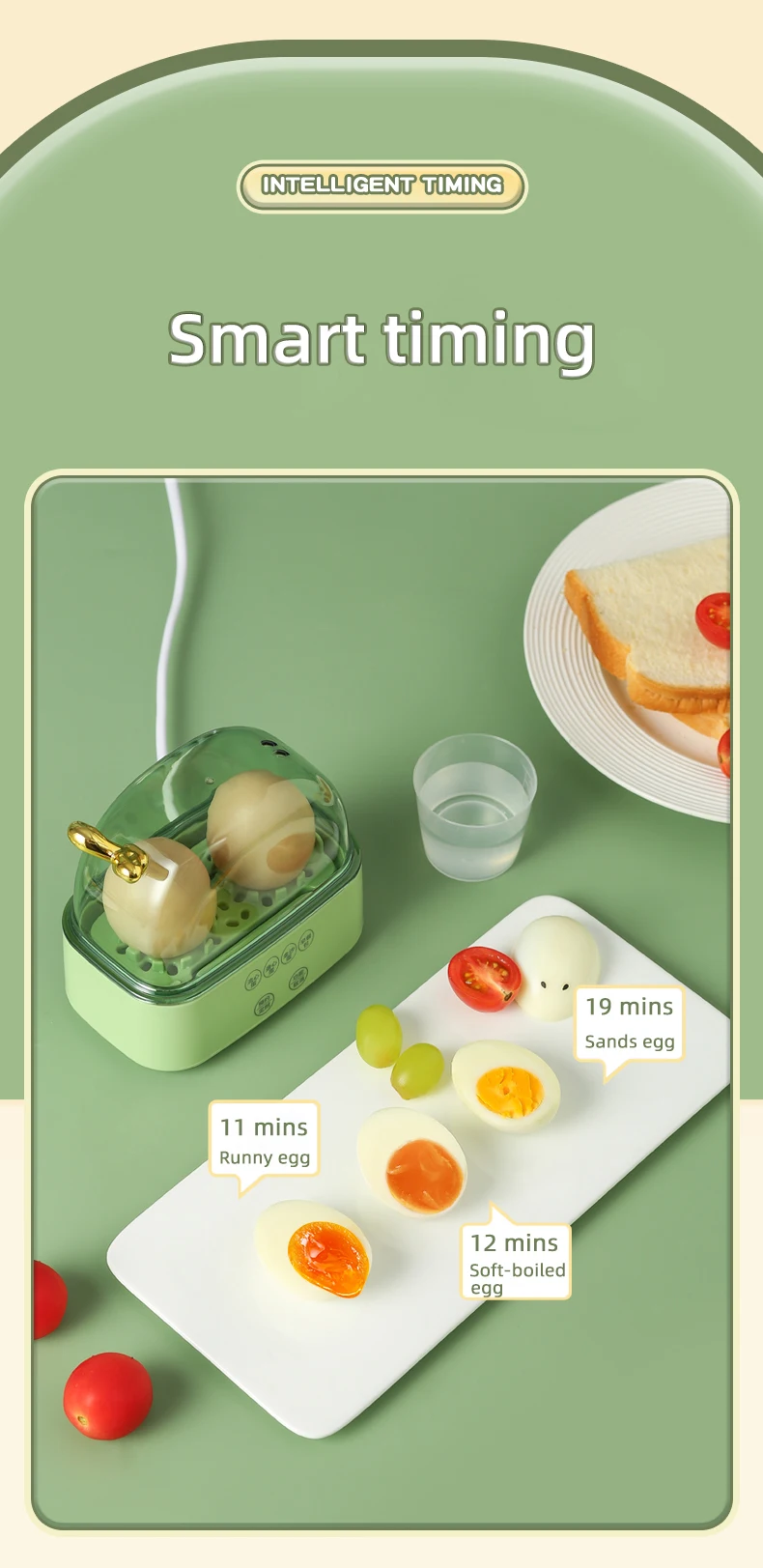 Description Picture 6 of item120W Electric Egg Boiler Smart Steamer Timing Egg Cooker Mini Breakfast Machine 2 Eggs Portable Steamer Automatic Power Off 220V