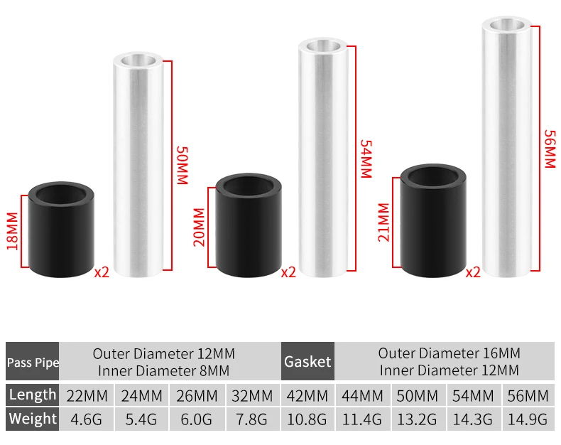 Description Picture 4 of itemMUQZI Bike Rear Suspension Shock Absorber DU Bushing 22 24 26 32 42 44 50 54 56mm Bicycle Rear Shock Bush ID 8mm OD 12mm Washer