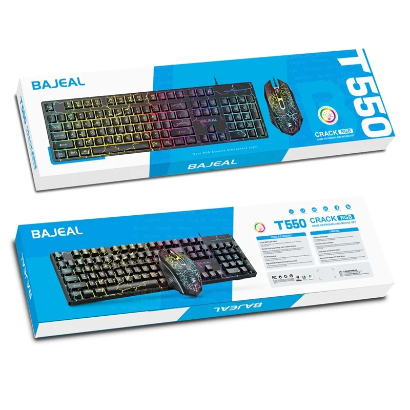바제알 T550 게임 키보드 마우스 세트 크랙 플로팅 디자인 키캡 백라이트 디자인 게이밍 키보드 마우스 세트