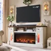 Fireplace TV Stand for 80 Inch TV - Farmhouse Entertainment Center with 42" Electric Fireplace & LED Lights,for Living Room 1