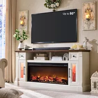 Fireplace TV Stand for 80 Inch TV - Farmhouse Entertainment Center with 42" Electric Fireplace & LED Lights,for Living Room 1