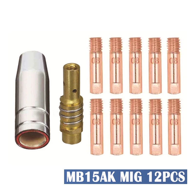 12PCS 15AK Welding Torch Consumables Protection Welding Gun Accessories Protective Sleeve Contact Nozzle Protection Nozzle