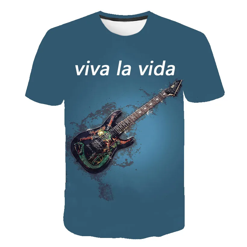 

Rock Heavy Metal Guitar Passion Punk 3D Harajuku Print Men's And Women's Summer Personality Round Neck Short Sleeve T-shirt Tops