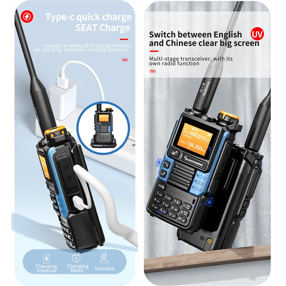 Quansheng UV-K6 Walkie Talkie 5W Air Band Radio Tyep C Charge UHF VHF DTMF FM Scrambler NOAA Wireless Frequency Two Way CB Radio 5