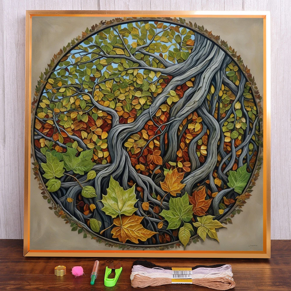 Scenery Maple Leaf Pre-Printed Cross-Stitch DIY Embroidery Patterns Painting Craft Sewing Needlework For Adults Design Package