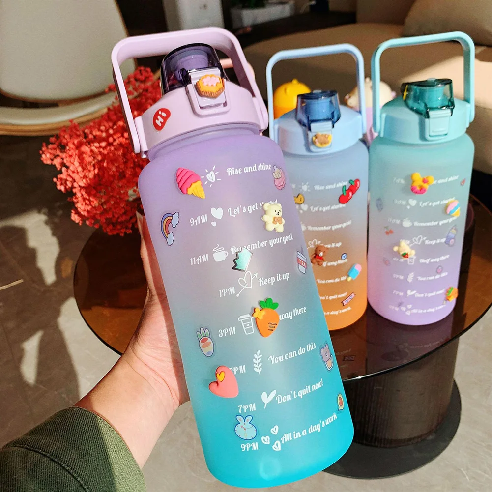 Cute Ombre Color Motivational Water Bottle with Straw, Stickers & Leakproof  Design - Perfect for Office, School, Gym & Workout!